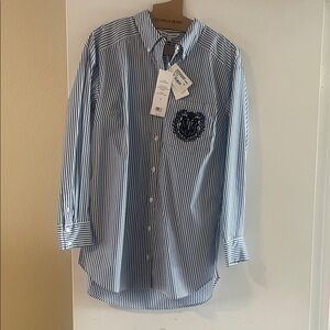 Veronica Beard Blue and White Striped Button Down Shirt